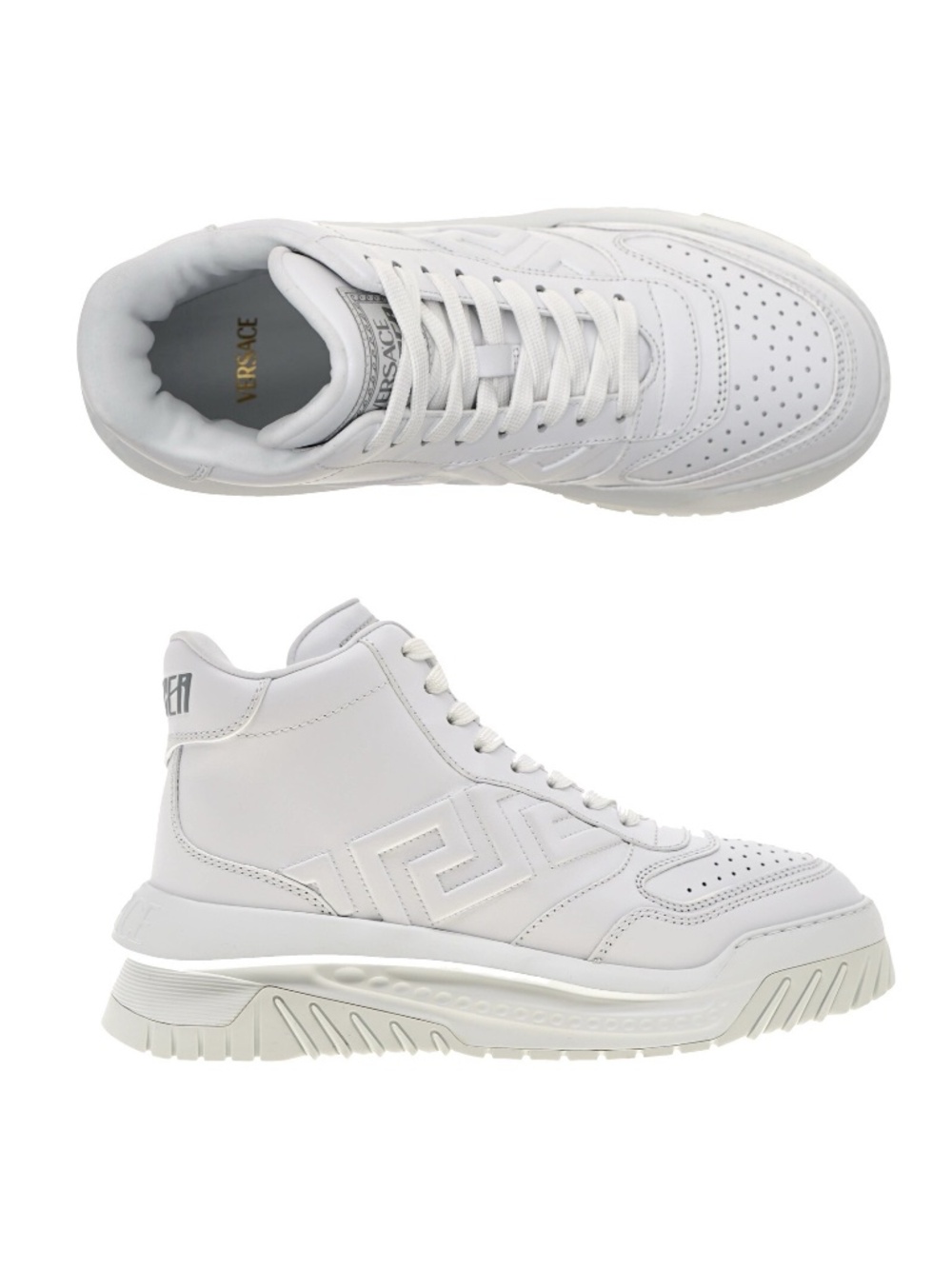 Versace Greca High Top Sneakers Odissea White Leather Size 45 / 12 US New